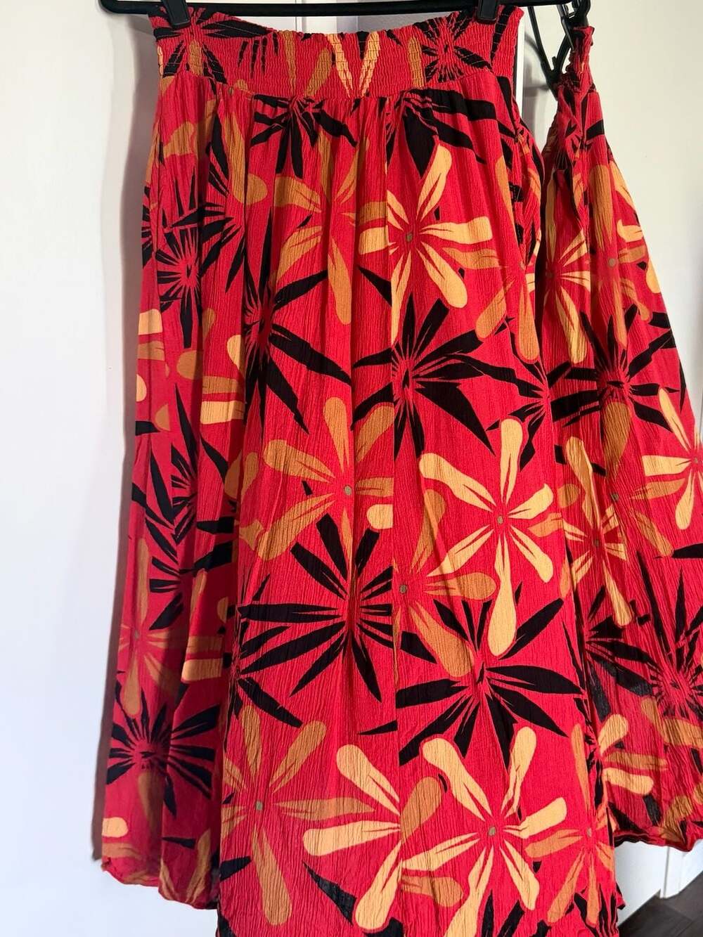 TANOA Floral Print Maxi Skirt Red Rayon